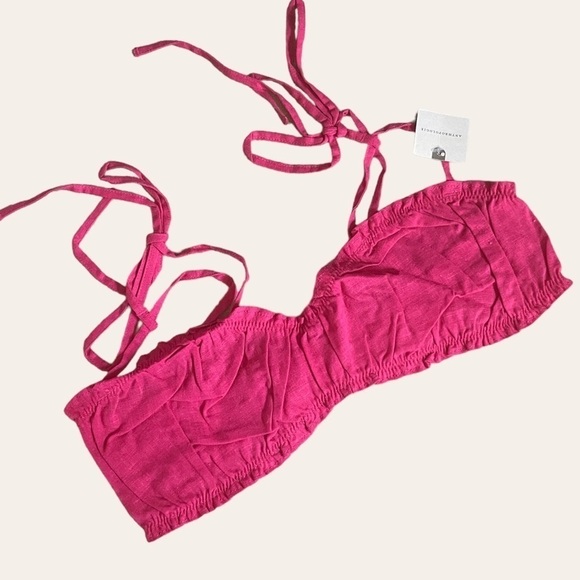 Anthropologie Ruched Hot Pink Barbiecore Sweetheart Bralette Size M NWT - Picture 1 of 9